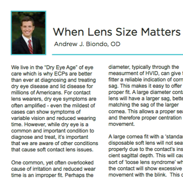Doctor Andrew J Biondo OD article on dry eye disease